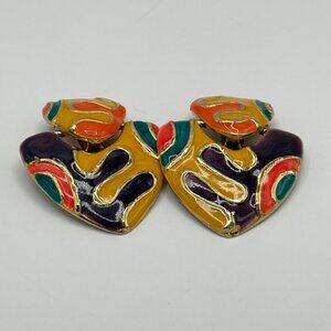 Vintage Colorful Enamel Clip On Earrings